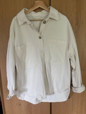 Women's H&M White Denim Utility Shirt Jacket